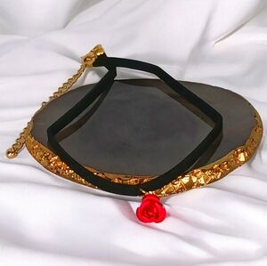 Faux Leather Red Rose Charm Enchanted Choker Soft Goth Opera New Age Grunge 90s